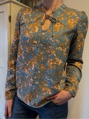 Prana Wild at Heart floral Tie-Neck Blouse